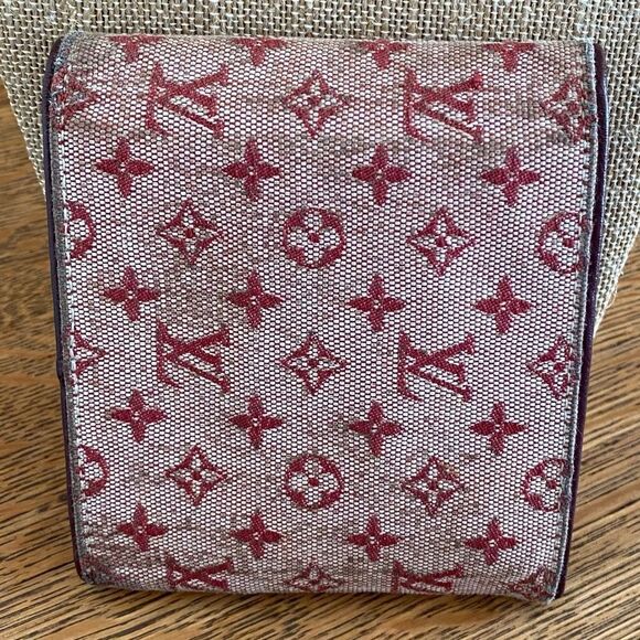 Louis Vuitton Red/Sepia Monogram Lin Porte-Tresor Canvas & Leather Wallet w/COA. - Picture 2 of 15